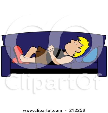Royalty-Free (RF) Clipart Illustration of a Relaxed Blond Caucasian Dad Napping On A Couch by Pams Clipart