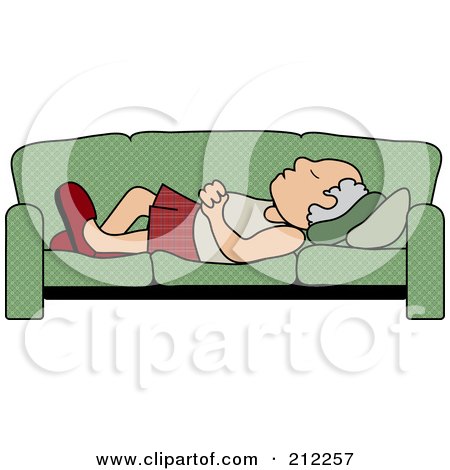 Royalty-Free (RF) Clipart Illustration of a Relaxed Senior Caucasian Dad Napping On A Couch by Pams Clipart