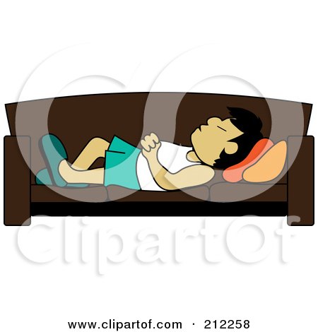 Royalty-Free (RF) Clipart Illustration of a Relaxed Asian Dad Napping On A Couch by Pams Clipart