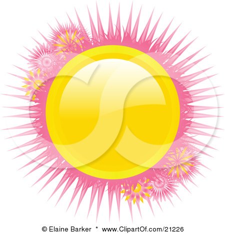 Clipart Illustration of a Bright Shiny Yellow Circle With Pink Spikes On A White Background by elaineitalia