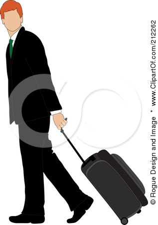 Royalty-Free (RF) Clipart Illustration of a Faceless Irish Businessman Walking And Pulling Rolling Luggage by Pams Clipart