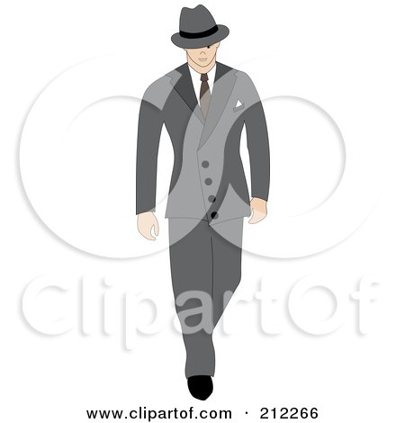 Royalty-Free (RF) Clipart Illustration of a 40s Styled Caucasian Businessman Walking by Pams Clipart