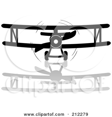 Royalty-Free (RF) Clipart Illustration of a Black And White Biplane And Reflection In Flight by Pams Clipart
