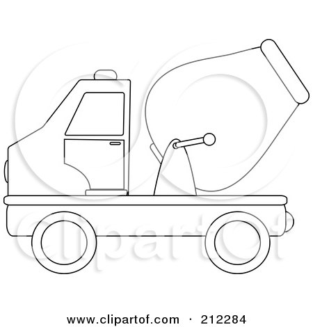 Royalty-Free (RF) Clipart Illustration of a Coloring Page Outline Of A Cement Truck In Profile by Pams Clipart