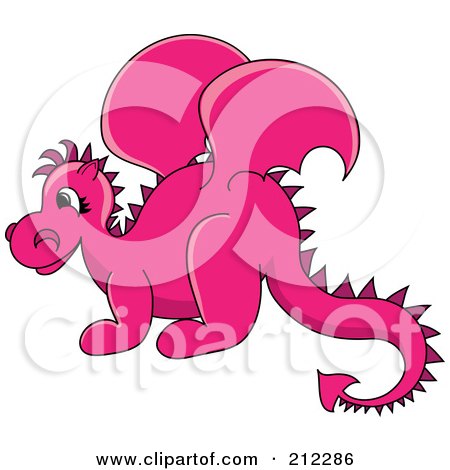 Royalty-Free (RF) Clipart Illustration of a Cute Pink Baby Dragon In Profile by Pams Clipart