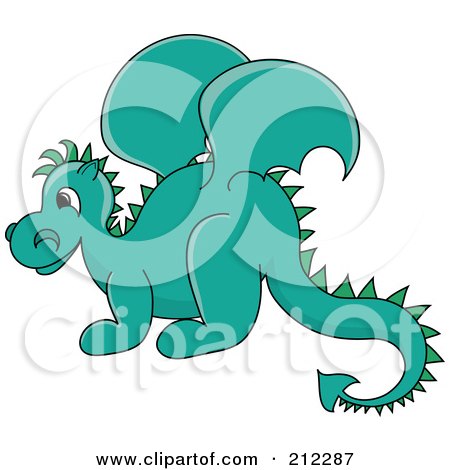 Royalty-Free (RF) Clipart Illustration of a Cute Turquoise Baby Dragon In Profile by Pams Clipart