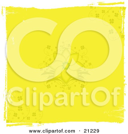Clipart Illustration of a Yellow Flower With Delicate Smaller Flowers In The Corners And Around The Center Of A Yellow Background by elaineitalia