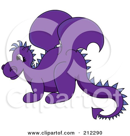 Royalty-Free (RF) Clipart Illustration of a Cute Purple Baby Dragon In Profile by Pams Clipart
