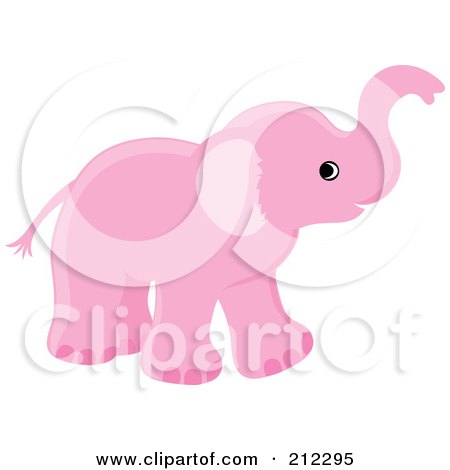 Royalty-Free (RF) Clipart Illustration of a Cute Pink Baby Elephant Holding His Trunk Up by Pams Clipart