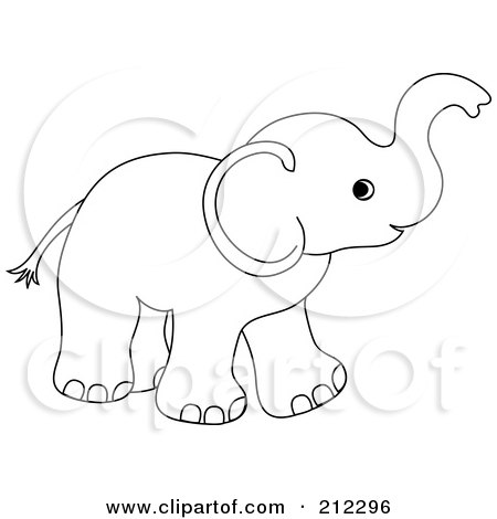 Royalty-Free (RF) Clipart Illustration of a Cute Outlined Baby Elephant Holding His Trunk Up by Pams Clipart