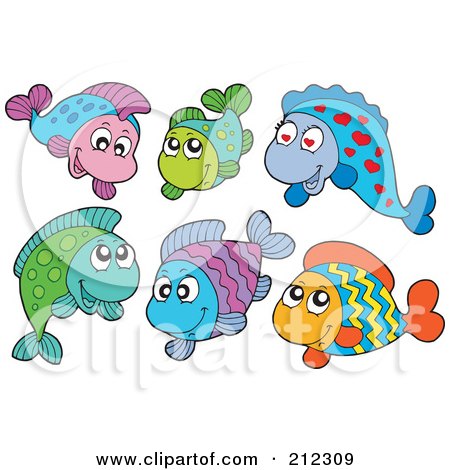 Royalty-Free (RF) Clipart Illustration of a Digital Collage Of Happy Tropical Fish by visekart