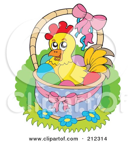 Royalty-Free (RF) Clipart Illustration of a Chicken Sitting In An Easter Basket by visekart