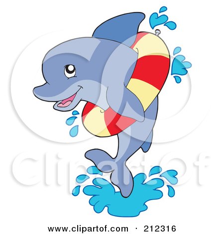 Royalty-Free (RF) Clipart Illustration of a Cute Dolphin With An Inflatable Ring by visekart