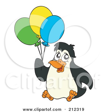 Royalty-Free (RF) Clipart Illustration of a Cute Penguin Holding Balloons by visekart