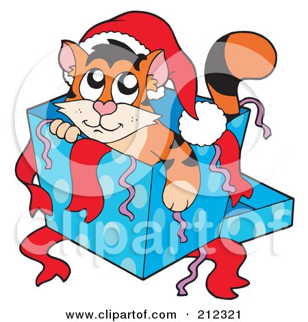 Royalty-Free (RF) Clipart Illustration of a Cute Christmas Cat In A Present by visekart