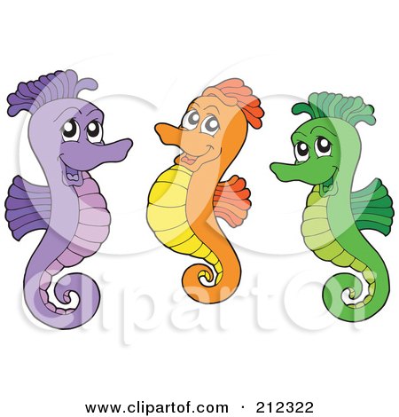 Royalty-Free (RF) Clipart Illustration of a Digital Collage Of Three Colorful Seahorses by visekart