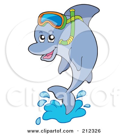Royalty-Free (RF) Clipart Illustration of a Cute Snorkeling Dolphin Jumping by visekart