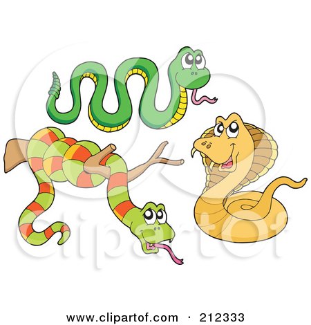 Royalty-Free (RF) Clipart Illustration of a Digital Collage Of Three Snakes by visekart