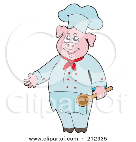Royalty-Free (RF) Clipart Illustration of a Culinary Chef Pig Holding A Spoon by visekart
