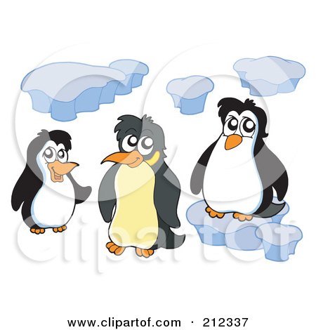 Royalty-Free (RF) Clipart Illustration of Three Penguins With Ice by visekart