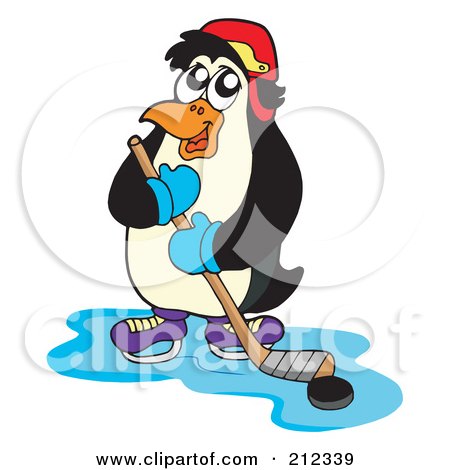 Royalty-Free (RF) Clipart Illustration of a Penguin Playing Ice Hockey by visekart