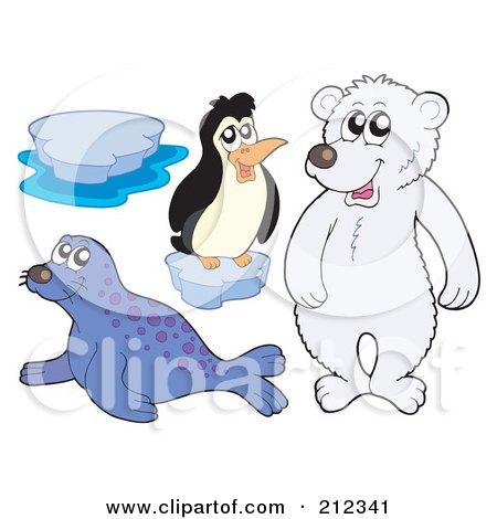 Royalty-Free (RF) Clipart Illustration of a Digital Collage Of Ice, A Penguin, Polar Bear And Seal by visekart