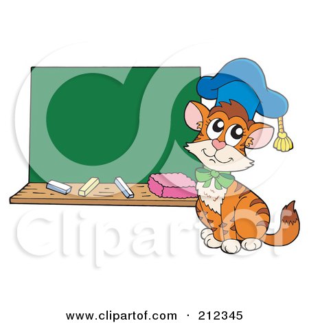 Royalty-Free (RF) Clipart Illustration of a Cat Professor Sitting By A Chalk Board by visekart