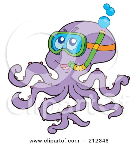 Royalty-Free (RF) Clipart Illustration of a Purple Octopus Wearing Snorkel Gear by visekart