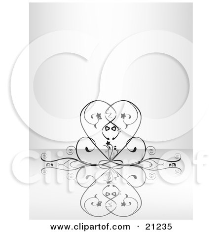 Clipart Illustration of an Elegant Vine Curving Into The Shape Of A Heart On A Reflective Surface by elaineitalia