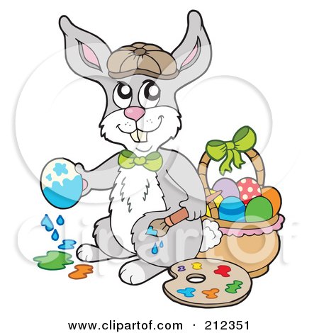 Royalty-Free (RF) Clipart Illustration of a Happy Easter Rabbit Painting Eggs by visekart