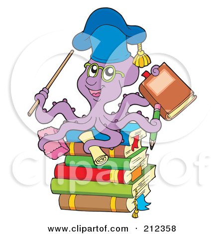 Royalty-Free (RF) Clipart Illustration of an Octopus Teacher On A Stack Of Books by visekart