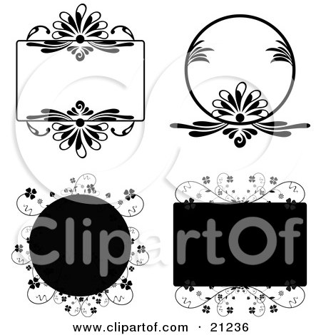 Clipart Illustration of Four Floral Tags In Circles And Rectangles by elaineitalia
