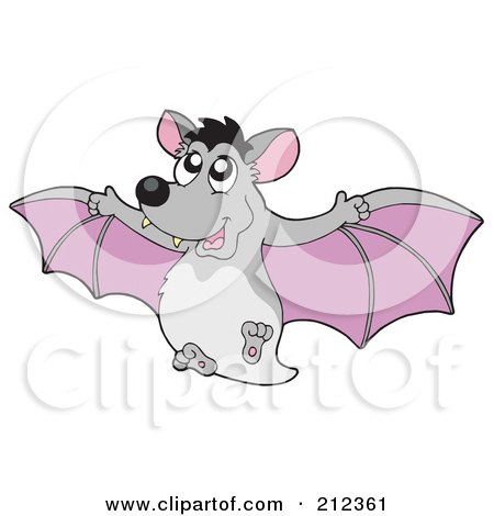 Royalty-Free (RF) Clipart Illustration of a Flying Gray And Pink Bat by visekart
