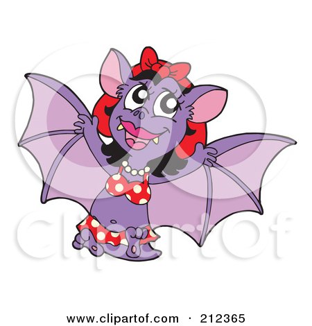 Royalty-Free (RF) Clipart Illustration of a Purple Female Vampire Bat In A Polka Dot Bikini by visekart