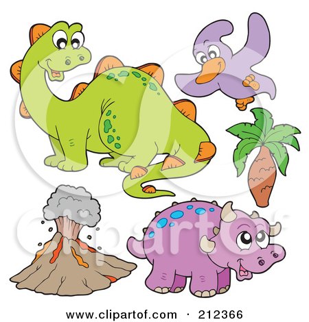 Royalty-Free (RF) Clipart Illustration of a Digital Collage Of Dinos And A Volcano by visekart