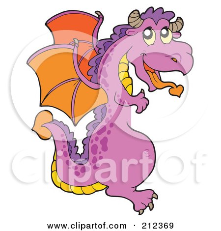 Royalty-Free (RF) Clipart Illustration of a Purple Dragon Looking Around A Blank Sign by visekart