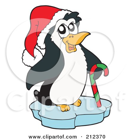 Royalty-Free (RF) Clipart Illustration of a Cute Christmas Penguin On Ice With A Candy Cane by visekart