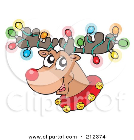 Royalty-Free (RF) Clipart Illustration of Colorful Lights On A Reindeer's Antlers by visekart