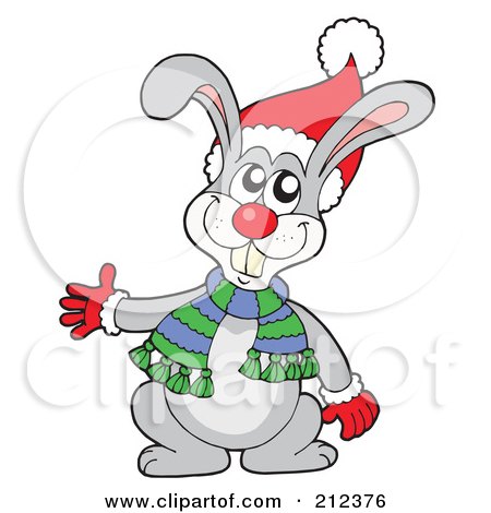 Royalty-Free (RF) Clipart Illustration of a Happy Christmas Rabbit Waving by visekart