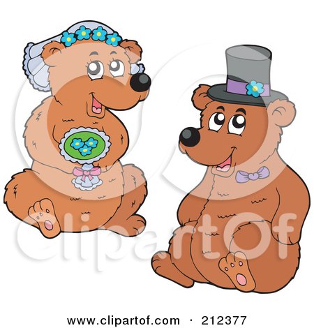 Royalty-Free (RF) Clipart Illustration of a Digital Collage Of A Bear Bride And Groom by visekart
