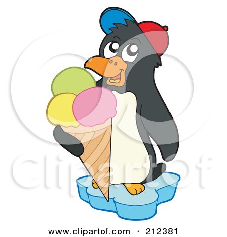 Royalty-Free (RF) Clipart Illustration of a Cute Penguin With An Ice Cream Cone by visekart