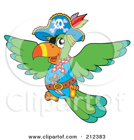 Royalty-Free (RF) Clipart Illustration of a Flying Pirate Parrot by visekart