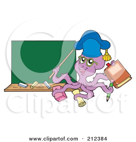 Royalty-Free (RF) Clipart Illustration of an Octopus Teacher By A Chalk Board by visekart