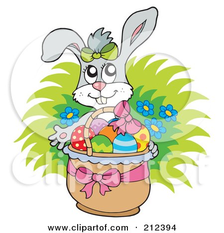 Royalty-Free (RF) Clipart Illustration of a Happy Easter Rabbit With A Basket Of Eggs by visekart