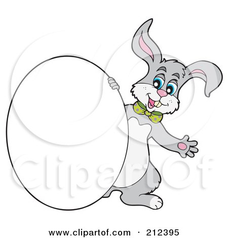 Royalty-Free (RF) Clipart Illustration of a Happy Easter Rabbit With A Blank White Egg by visekart