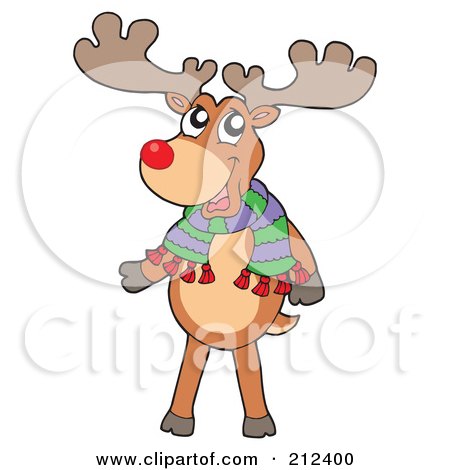 Royalty-Free (RF) Clipart Illustration of a Happy Reindeer Wearing A Scarf by visekart