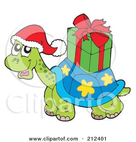 Royalty-Free (RF) Clipart Illustration of a Christmas Turtle Carrying A Present by visekart