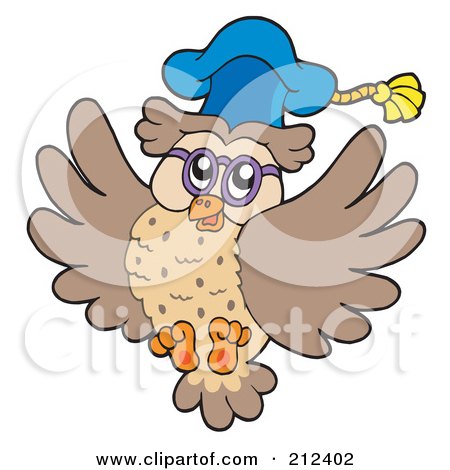 Royalty-Free (RF) Clipart Illustration of an Owl Teacher Flying by visekart