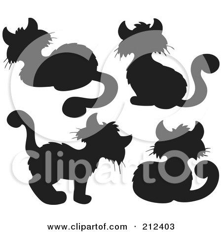 Royalty-Free (RF) Clipart Illustration of a Digital Collage Of Four Black Cat Silhouettes by visekart