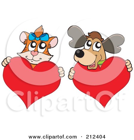 Royalty-Free (RF) Clipart Illustration of a Digital Collage Of Cat And Dog Heart Valentines by visekart
